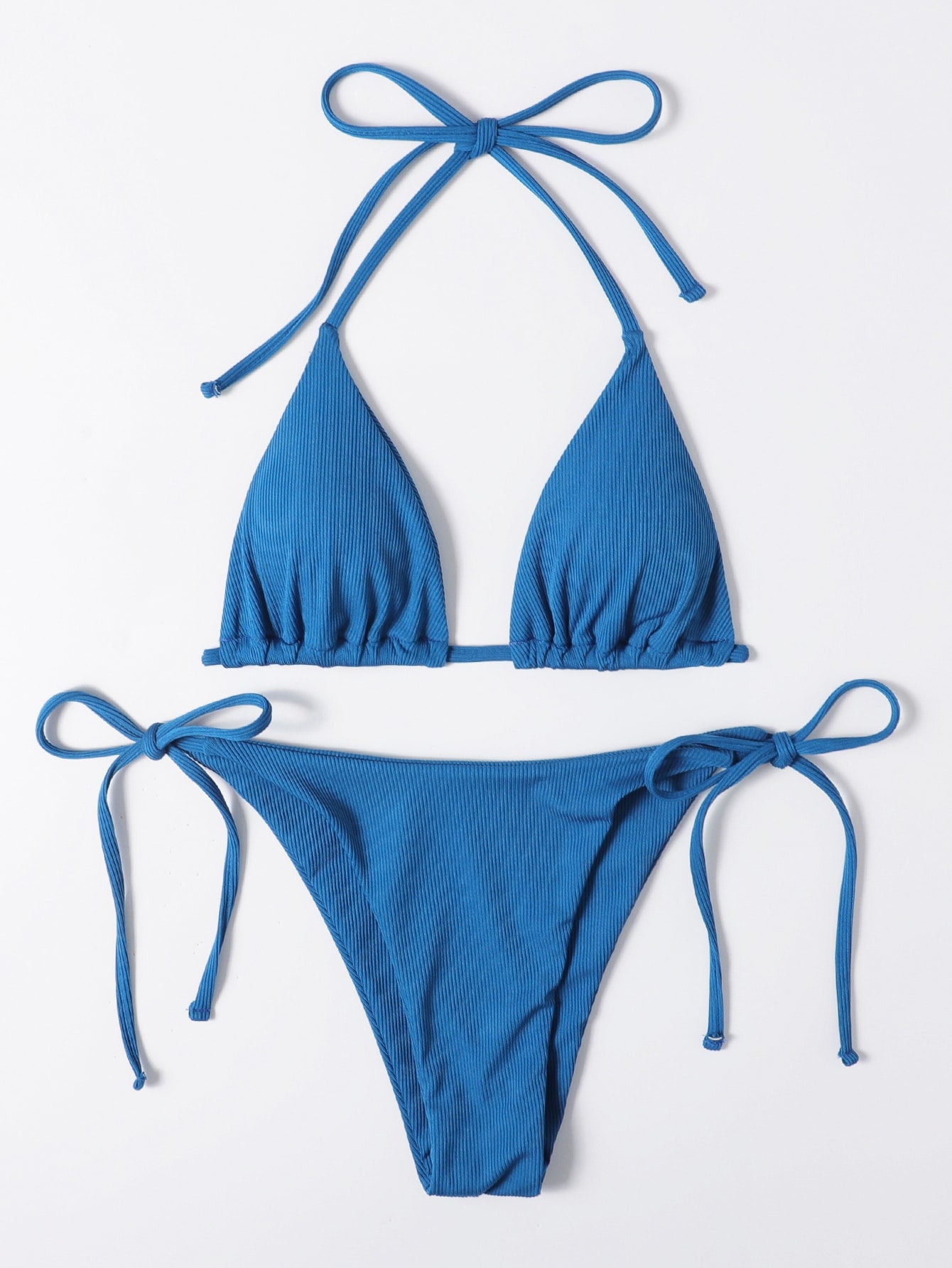 Rib Halter Triangle Tie Side Bikini Swimsuit – The Bralette Co.