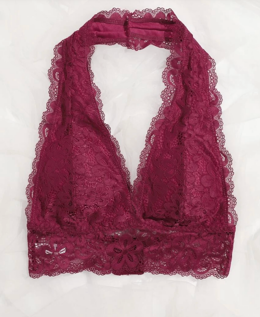 Set Of 2 M&S UK Size 12 Burgundy Flor Lilac Lace Frill Non-wired Bralettes  - Helia Beer Co